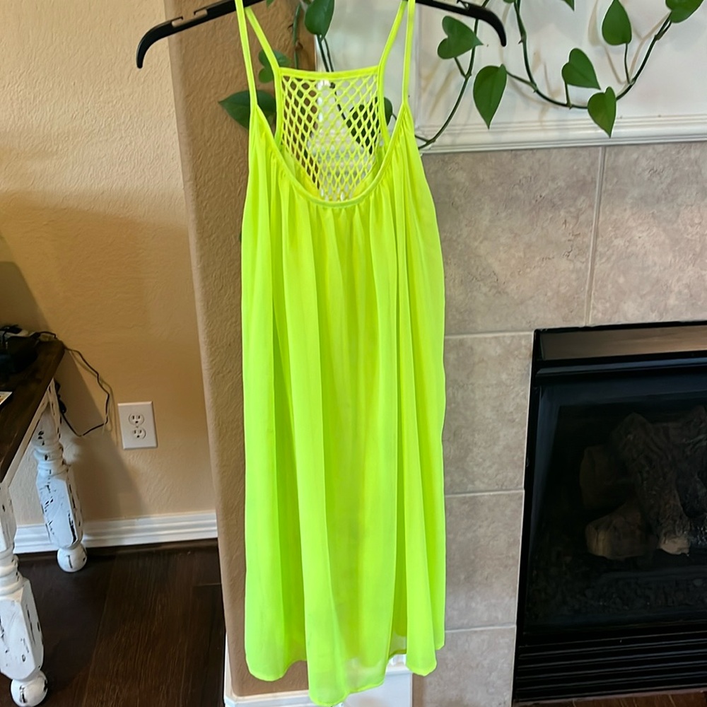 Neon Lime Mesh-Back Swim Coverup